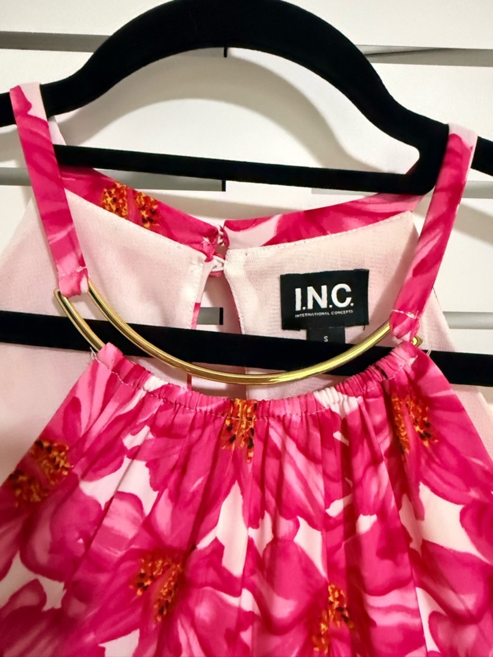 INC International Concepts Hot Pink Floral Halter Top with Gold Accent - Picture 4 of 5